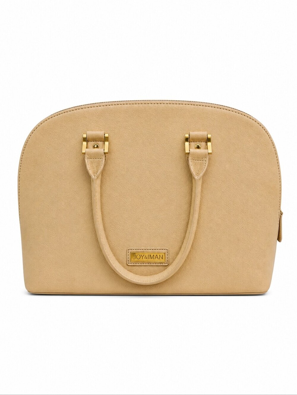 JOY & IMAN Ivory Pebbled SpIit Leather Large Clamshell Satchel Handbag